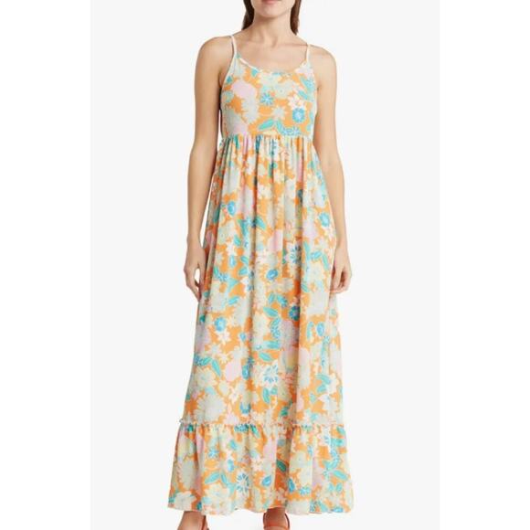 Velvet Torch Los Angeles Dresses & Skirts - Velvet Torch Los Angeles Floral Print Tiered Midi Slip Dress Size XS